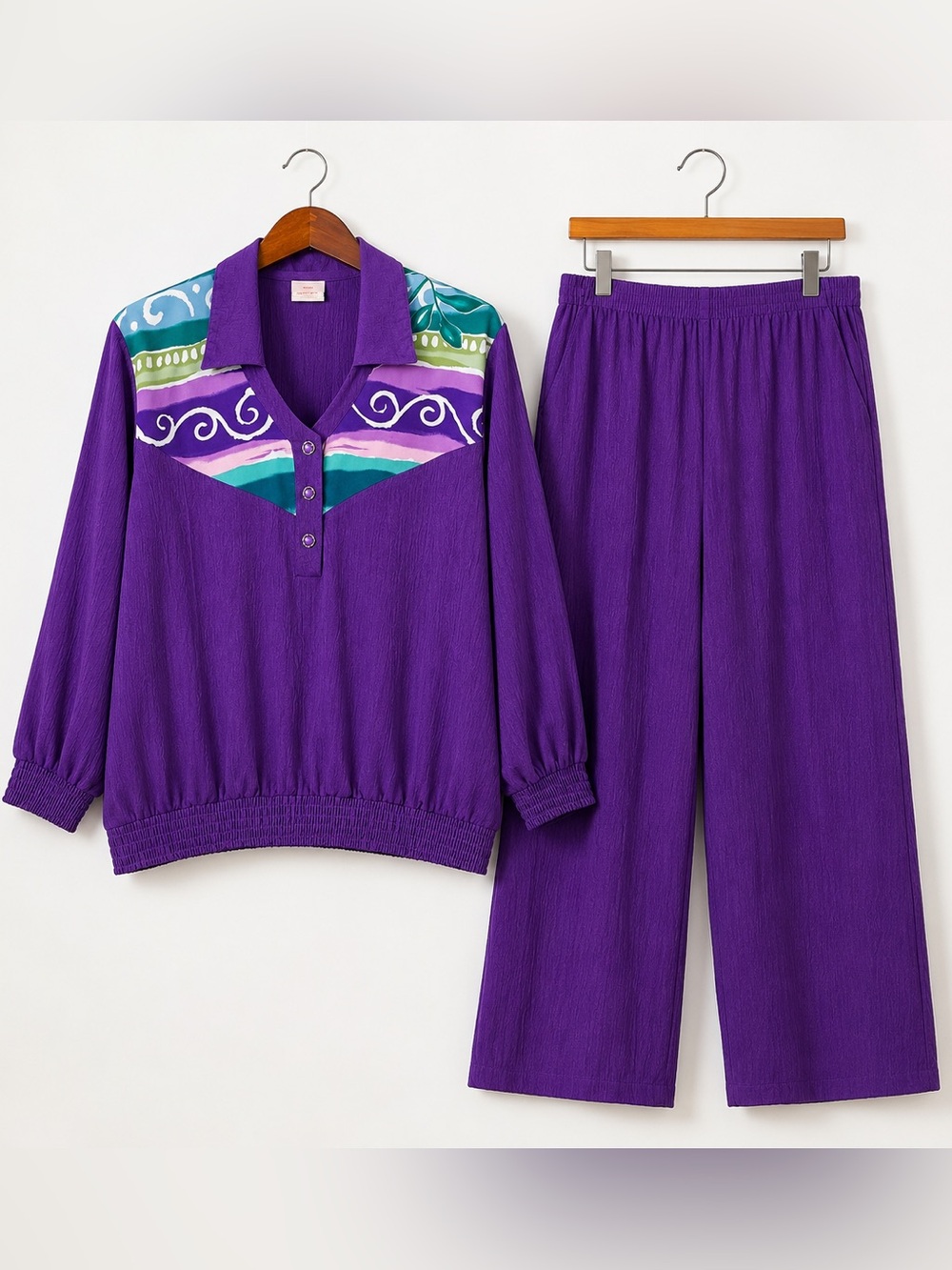 Vintage G.W. Graff Purple Crinkle 2 Pc Lounge Set Petite 12 USA
